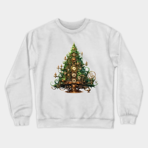 Steampunk Christmas Tree Crewneck Sweatshirt by Chromatic Fusion Studio